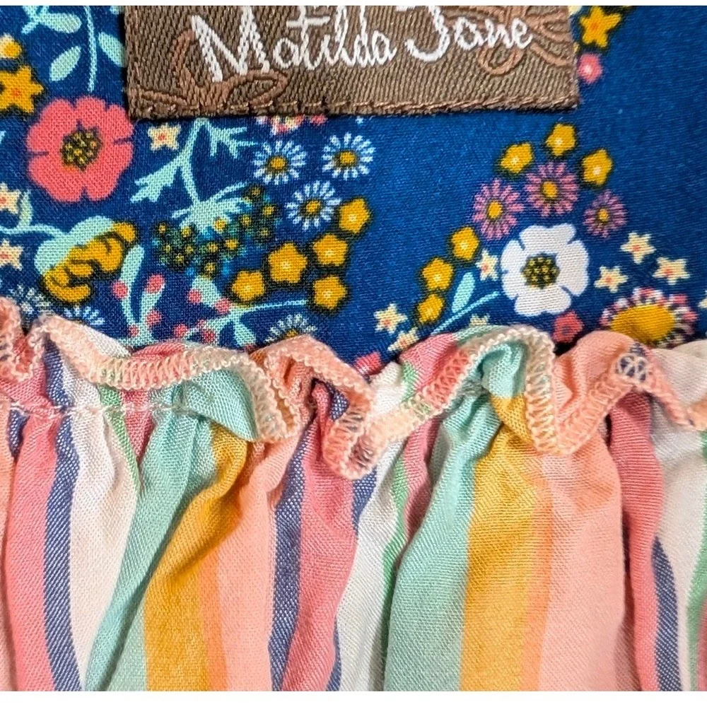 Matilda Jane Girls‎ Blue Floral Striped Ruffle Maxi Dress Size 8 25031D